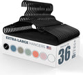 Neaties Large & Wide Heavy Duty Clothes Hangers 36 Pack – Made in USA – Ideal for Plus Size Clothing – 10lb Plastic Hangers with Notches for Oversized Adult Coats & Pants – Black