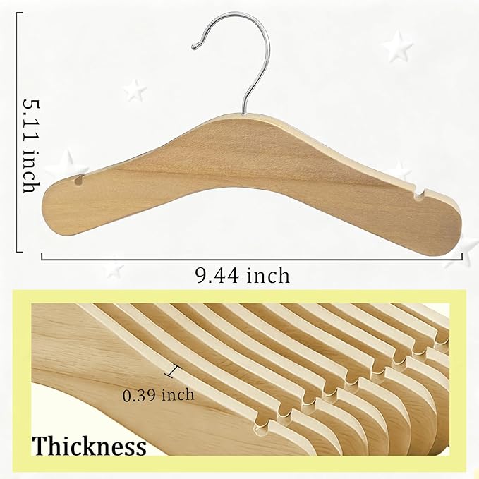 Baby Wooden Hangers 20 Pack,9.4 Inch Natural Wood Toddlers Hangers,Infant & Toddler Clothes Hangers, Small Children Kids Hanger with 360°Swivel Hook
