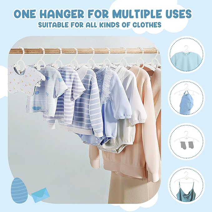 50 Pack Kids Hangers for Nursery Closet, Adjustable Non-Slip Toddler Baby Hangers with Windproof Buckle, 11-14" Infant Child Plastic Clothes Pant Hanger for Boys Girls Newborn Adult, White