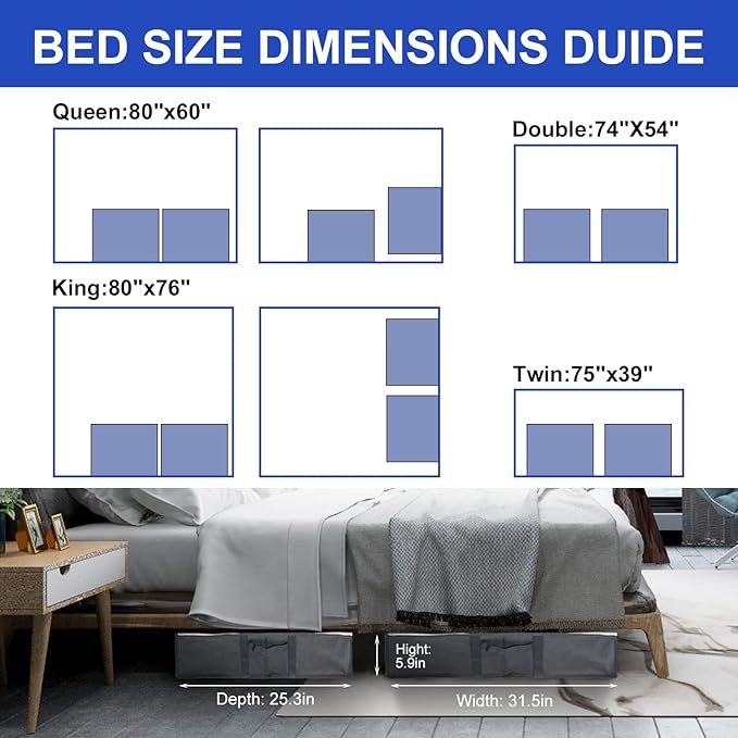 Surblue Under Bed Shoe Organizer Storage Bag with Transparent Skylight and Zippered,36 Pairs,Grey,3 PCS