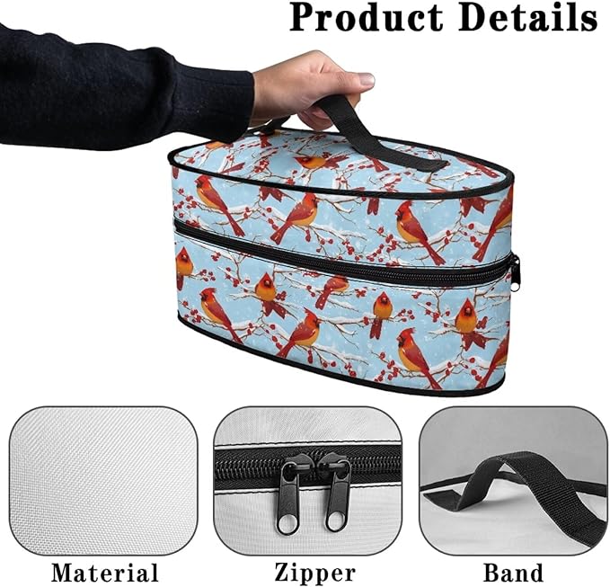 Christmas Bird Iron Portable Storage Bag Fits for Accessories Travel Irons Reusable Colorful Clothes Iron Storage Case with Zipper Closure