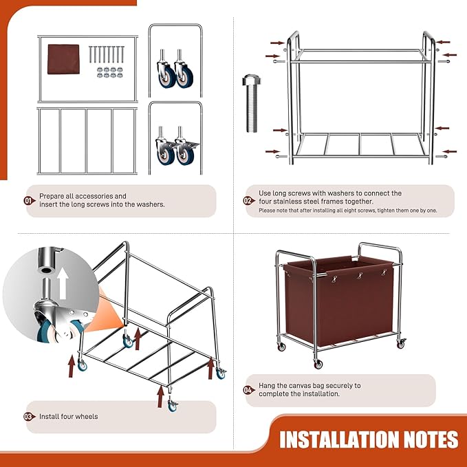 Commercial Laundry Cart with Wheels, 400L Heavy Duty Laundry Cart on Wheels for Home & Hotel, Waterproof Oxford, Sturdy Steel Frame, Easy to Install(Brown)