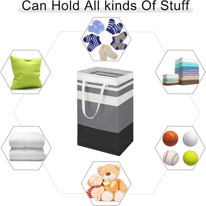 Foaincore 6 Pieces 75 L Laundry Hamper Basket Organizer Large Laundry Bag Bulk Waterproof Collapsible Clothe Storage with Handles for Dorm Room Bedroom Towels (Black Gray)