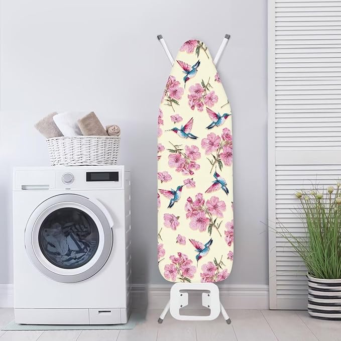 Hummingbird Iron Board Cover with Padding 15x54 Inch Standard Size Ironing Board Cover Stain Resistant Hook and Loop Fasteners (Cherry Blossom Print)