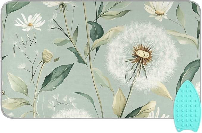 Ironing Mat &Pad Magnetic Heat Resistant Pads Portable Travel Ironing Blanket Ironing Board Covers 27.6x47.2Inches Sage Green Dandelions17