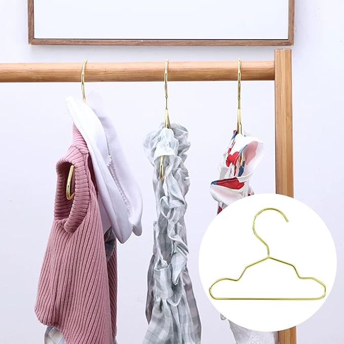 HEVSTIL 10PCS Small Gold Coat Hangers – 5.91 Inch Stainless Steel Mini Hangers | Thin Metal Clothes Hangers for Wardrobe, Undergarments, and Compact Closets