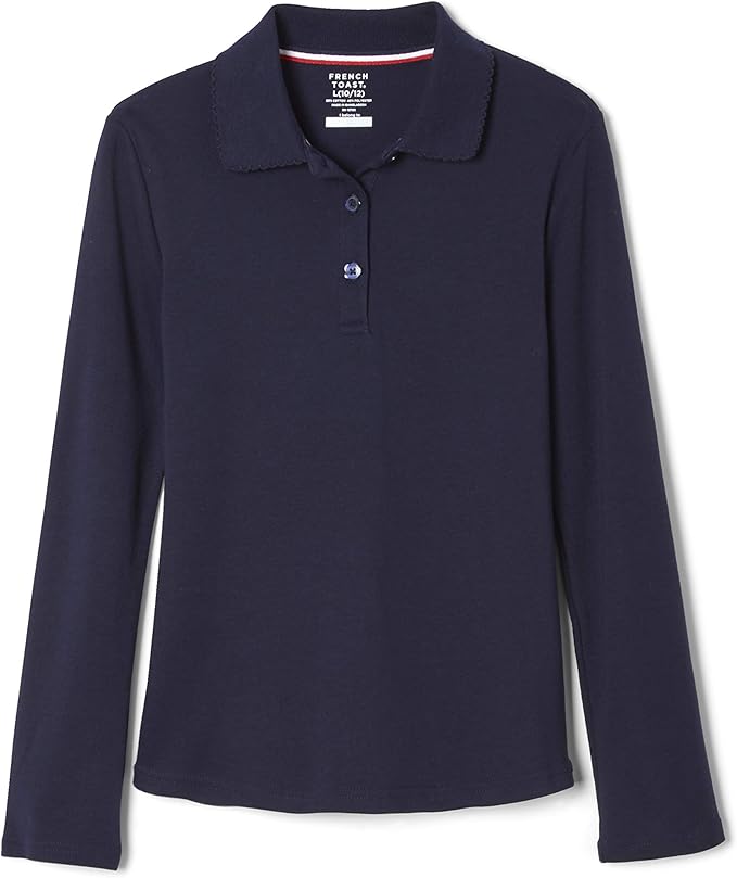 French Toast Girls' Picot Collar Polo Shirt with Long Sleeves (Kids Standard & Plus Size)