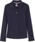 French Toast Girls' Picot Collar Polo Shirt with Long Sleeves (Kids Standard & Plus Size)