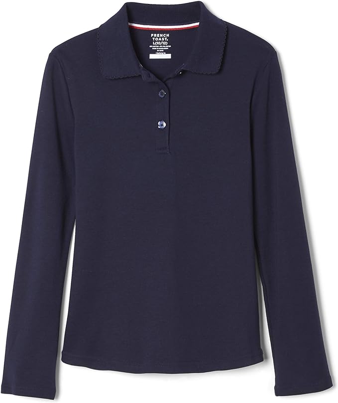 French Toast Girls' Picot Collar Polo Shirt with Long Sleeves (Kids Standard & Plus Size)