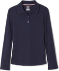 French Toast Girls' Picot Collar Polo Shirt with Long Sleeves (Kids Standard & Plus Size)