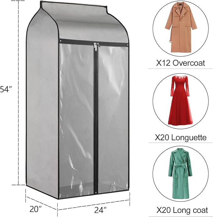Univivi Hanging Garment Bags 54 inch Jumbo Garment Rack Cover Protector Well-Sealed Dress Bags for Closet Storage with Clear Windows for Suits Jackets Long Dresses(54 inch-2pcs)