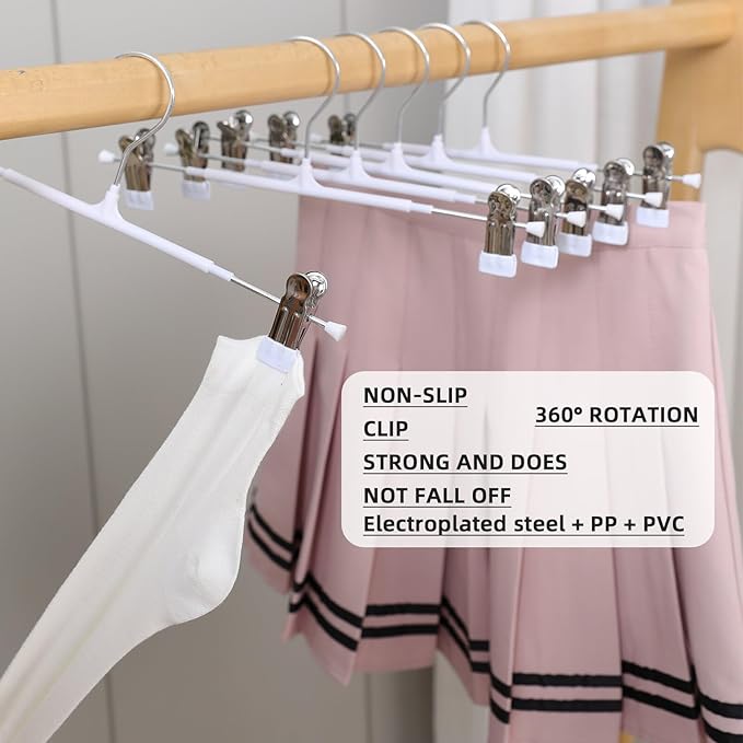 Non-Marking Anti-Slip Pants Hanger and Clip, Space-Saving, for Jeans, Long Pants, Skirts and Shorts - Durable (20, Black)