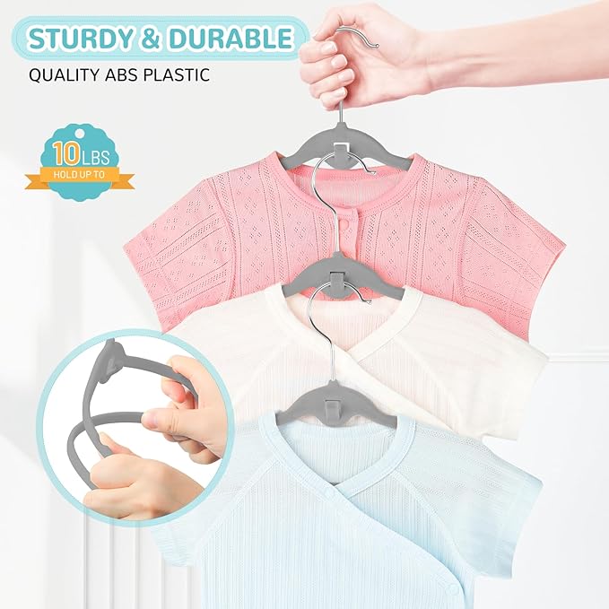Baby Velvet Stackable Hangers 30 Pack, 11 Inches Gray Kids Clothes Hanger for Closet, Non Slip Toddler Infant Hangers for Nursery, Thin Space Saving Children Felt Hanger with 360° Swivel Hooks