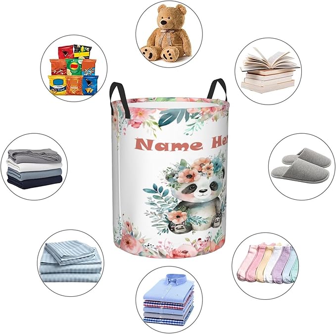 Personalized Panda Laundry Basket For Baby Kids Boys Girls Adult Custom Hamper Basket With Name For Bathroom Bedrooms Collapsible Baby Laundry Basket, Dirty Clothes Hamper With Handles