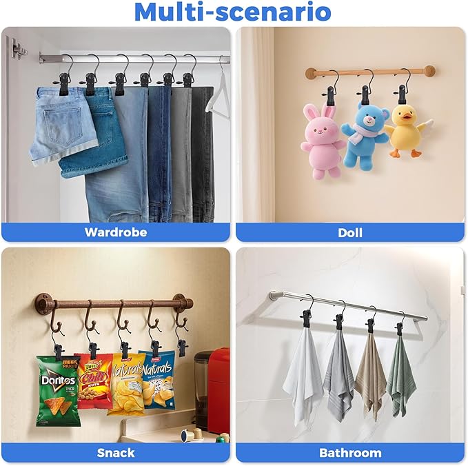 30 Pcs Boot Hangers Clips for Closet, Heavy Duty Legging Organizer for Closet Hanging Pants Hangers with Clips Clothes Pins Hanger Clips Laundry Hooks Bra Towel Socks Hats Tall Boots Home Travel Black