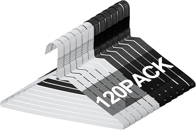 120 Pcs Wire Hangers Bulk 17.7" Dry Cleaner Hangers, Suit Holders for Home Caped Clothing (Black and White)