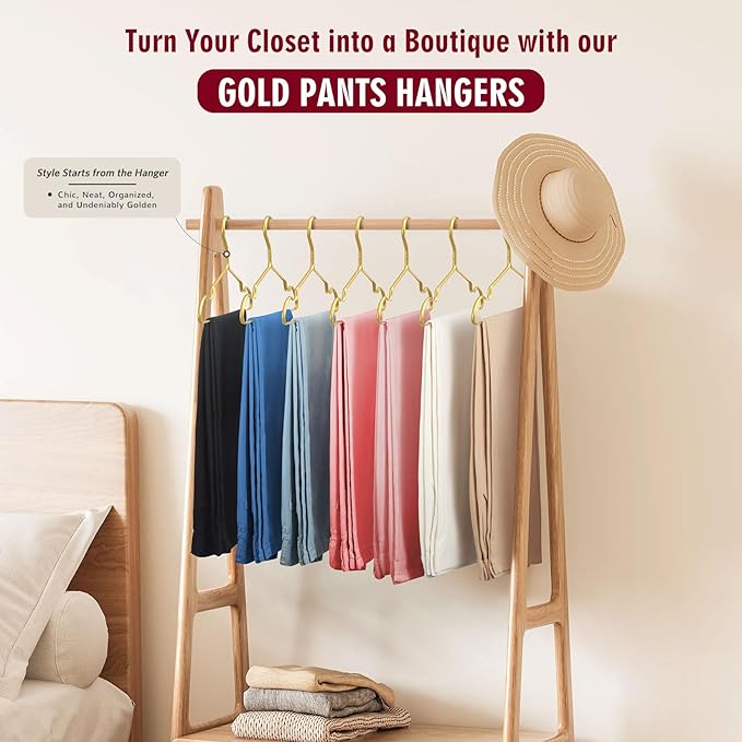 DOIOWN Gold Pants Hangers, 12 Pack Matte Aluminum Pants Hanger, 13.3” Light & Sturdy Gold Hangers Closet Organizers and Storage for Jeans, Strap Dress, Kids Clothes