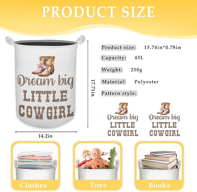 Cowgirl Nursery Laundry Basket, Toybox for Girls Room, Western Baby Cowgirl Laundry Basket Hamper Waterproof Collapsible Clothes Toys Storage Bin Organizer for Kids Room Playroom Bathroom