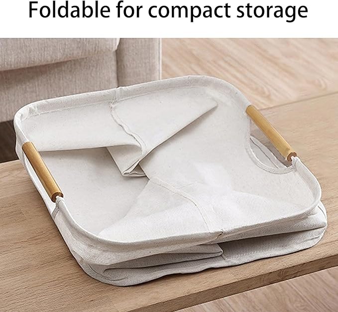 Collapsible Laundry Hamper Bag with Wooden Handles - 55L/14.5 Gallon Large Capacity Waterproof Oxford Cloth Storage Basket, Freestanding No Wire Frame, for Dorm Room, Bedroom, Bathroom (Large)