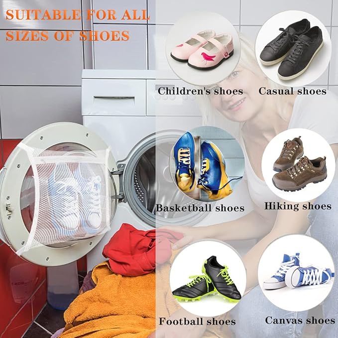 2Pack Sneaker Dryering &Washing Machine Bag, Dryer for Shoes, Clothing & Laundry - Elastic Strap Adjuster for Most Dryers Machines Door in Laundry Room (15.7x15.7 Inch)