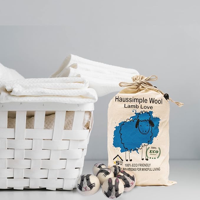 Wool Dryer Balls Organic Felt 6 Pack Laundry Fabric Softener, Extra Large Reusable Handmade Natural Sheep Wool Lint Wrinkle Free Anti Static Baby Safe (Bunny)