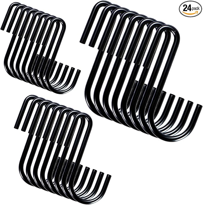 YourGift Heavy Duty S Hooks S Shaped Hooks Hanging Hangers Hooks for Kitchen, Bathroom, Bedroom and Office: Pan, Pot, Coat, Bag, Plants (24 pcs/Black/2.4 inch+3 inch+4 inch)