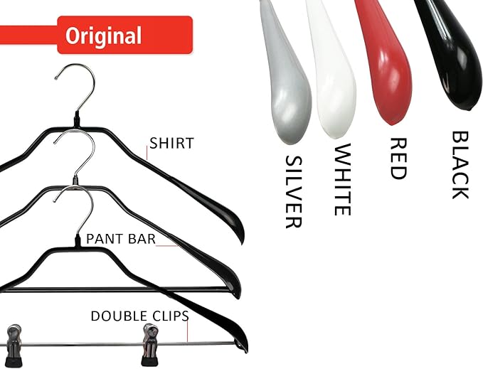 Mawa by Reston Lloyd BodyForm Series Non-Slip Space-Saving Clothes Hanger with Bar For Pants, 16 1/2", Style 42/LS, Set of 5, White