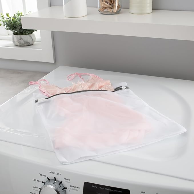 2 Pack Large Mesh Wash Bag | Laundry | Washing Machine | Zipper Closure | Prevents Pulling and Tearing | Clothes | Garments | Delicates | Socks | White