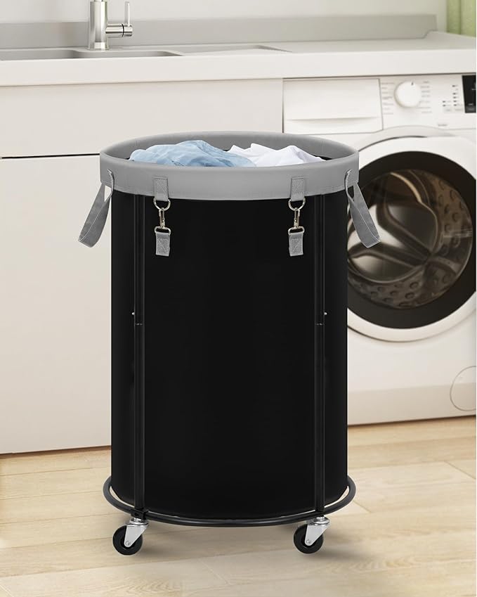 STORAGE MANIAC Rolling Laundry Hamper with Wheels 110L Laundry Basket, Round Laundry Cart with Metal Frame and Removable Bag, Clothes Hamper for Bedroom, Bathroom, Dorm Room, Laundry Room, Black