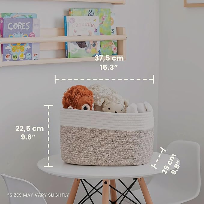 OrganiHaus Set of 3 Woven Storage Baskets for Shelves, Decorative Organizer Bins for Closet & Bathroom, Multipurpose Home Organization Baskets, Toy Storage Basket - Brown/Off-White, 15x9x10 inches