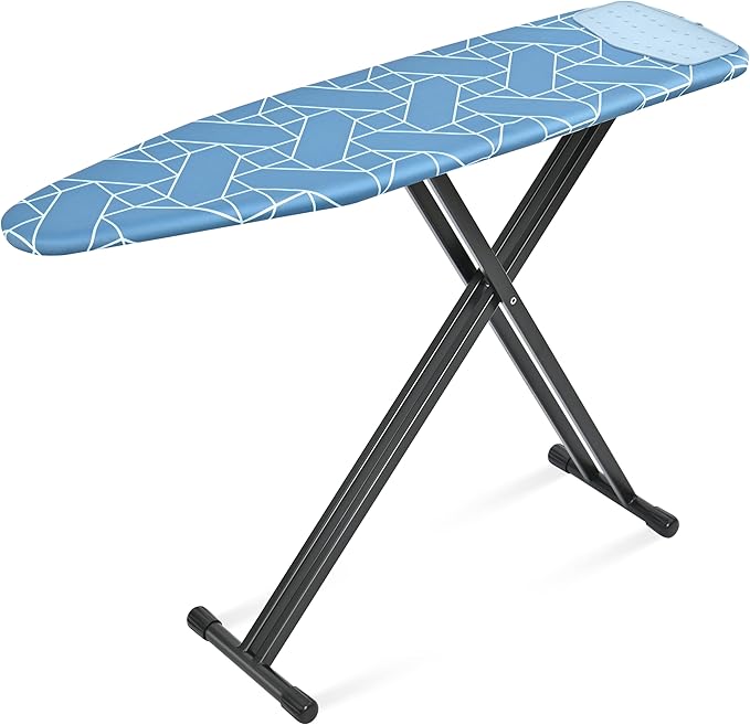 APEXCHASER Ironing Board, Metal Panel Iron Board with Iron Mat, Heat & Scorch Resistant Cover, Adjustable Height Heavy Duty Ironing Board for Home, Dorm, Blue and Black