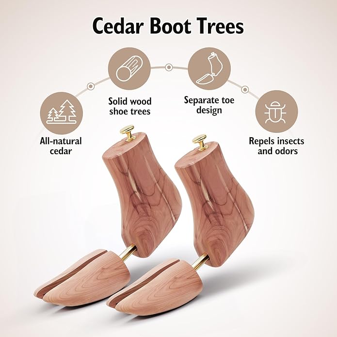 Cedar Wood Boot Trees for Men and Women, Adjustable Shoe Shaper to Maintain Leather Boot Shape, Reduce Creases
