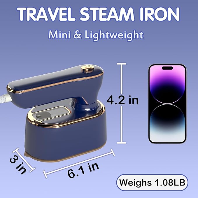 Travel Steamer Iron for Clothes - Portable Ironing Machine Small Size Portable Steamer Travel College Dorm Home Essentials (Blue)