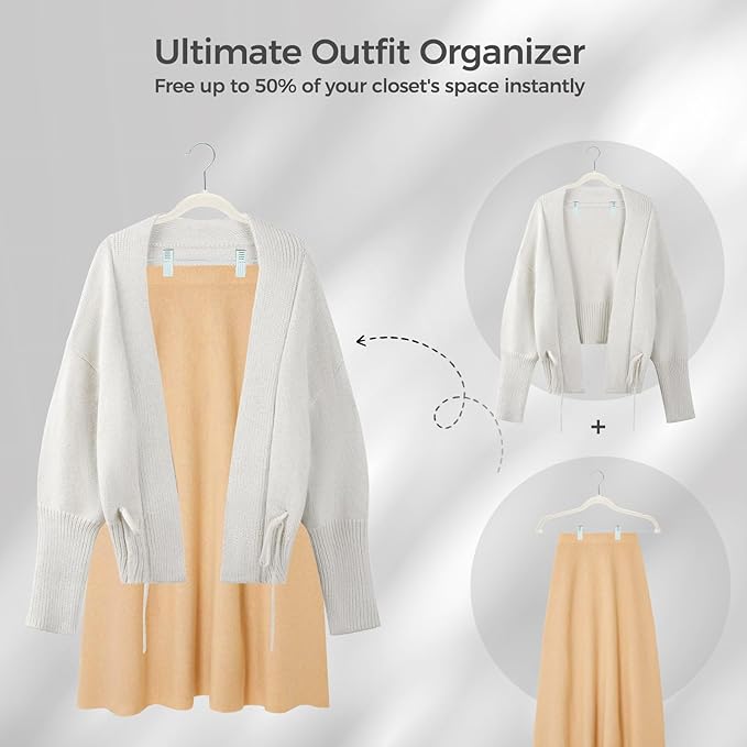 HOUSE DAY Velvet Hangers with Adjustable Clips 30 Pack, Non-Slip Suit Organizer with 360° Hook - Heavy Duty Hanger for Pants, Skirts, Blouses, Dresses - Outfit Hangers All-Season Space Saver (Ivory)