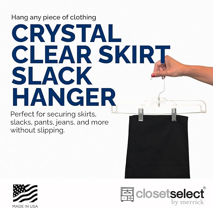 24 Pack Crystal Clear Skirt Slack Hanger, for Everyday Skirts, Pants, Shorts, More