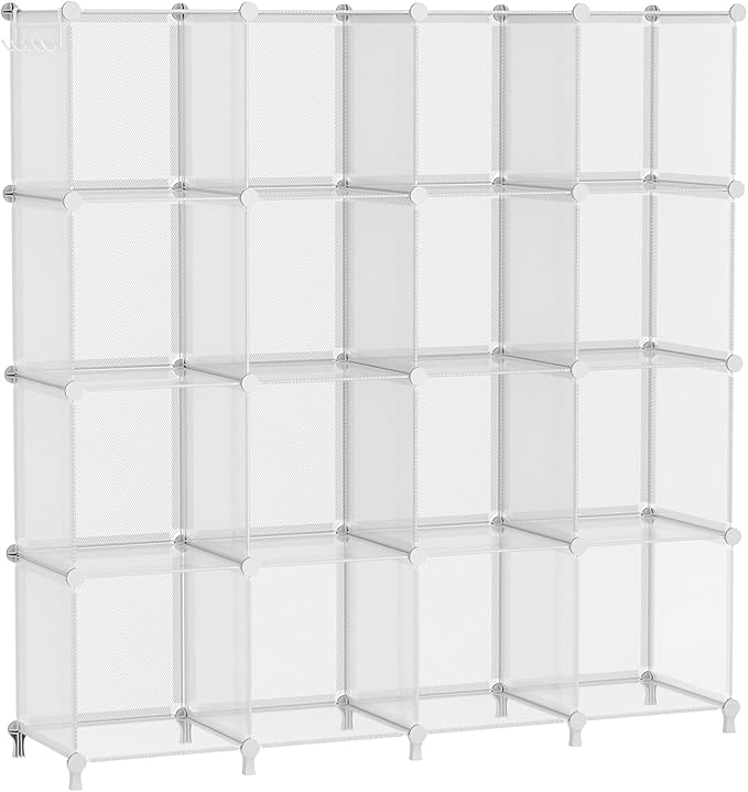 AWTATOS Cube Storage Organizer, 16 Cube Closet Organizers and Storage Shelves, DIY Stackable Bookshelf for Bedroom, Home, Translucent Twill