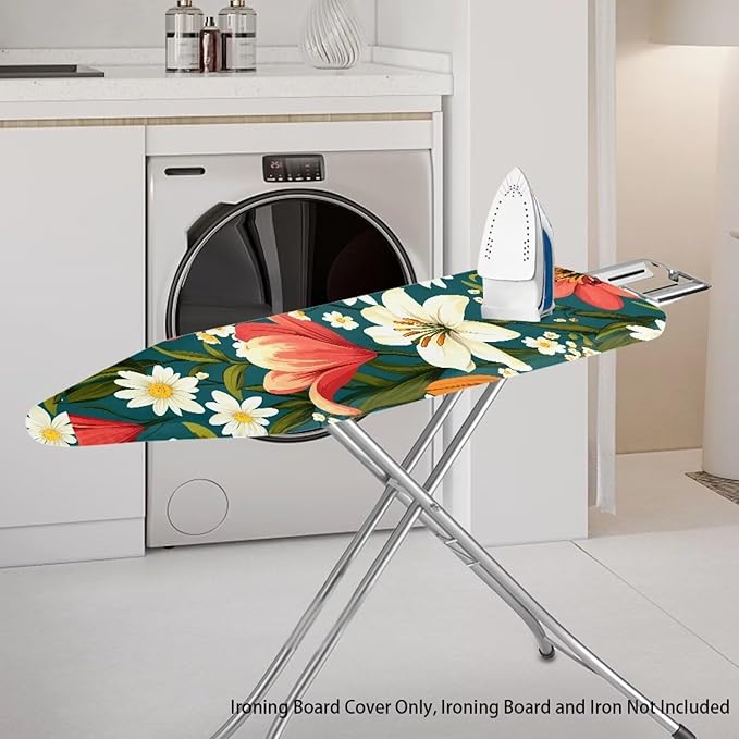 Narcissus Cover for Ironing Board 15x54 Inch Standard Size Flower Print Iron Board Cover with Elastic Edge Universal Fit, Hook and Loop Design