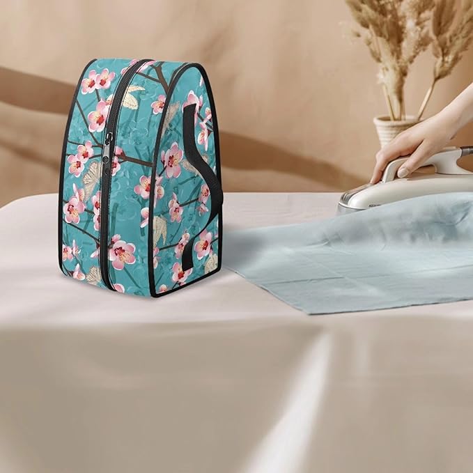 Blue Peach Blossom Travel Iron Holder with Handle & Zipper Closure Full Size Iron Tote Bag Dustproof Protective Carrying Bag for Mon,Clothing Practitioner