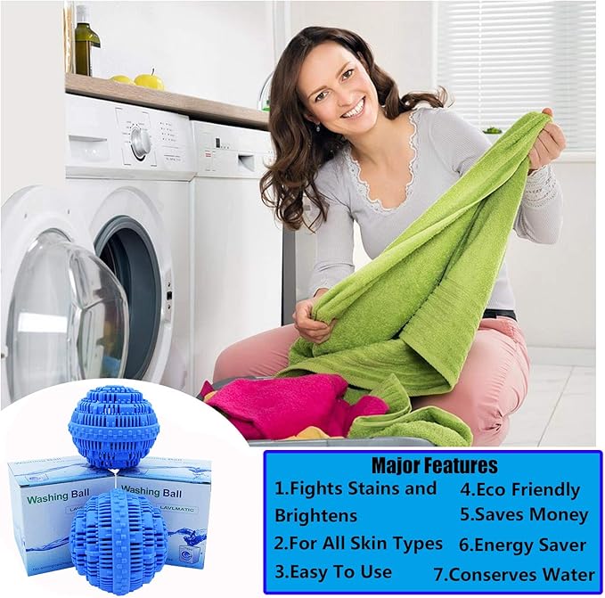 2Pcs Premium Washing Ball, Super Soft Shell Doesn't Hurt Clothes, Advanced ceramic balls, Eco-Friendly Laundry Balls,2000 Washing Cycle Laundry Balls, All Natural Detergent(Benzo Blue)