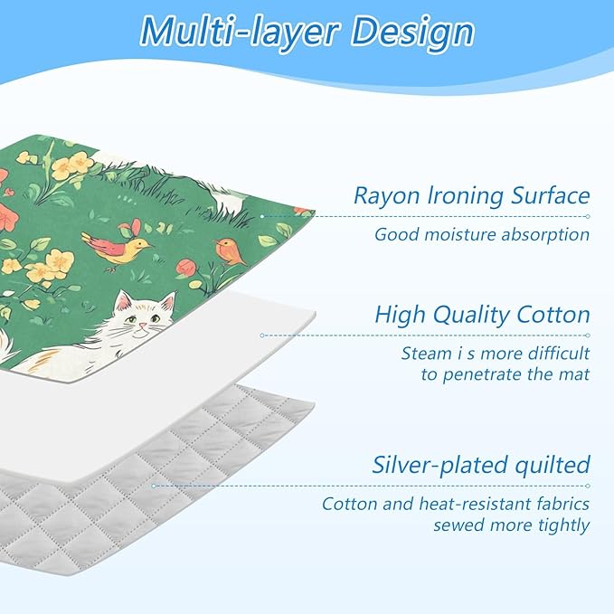 Ironing Mat &Pad Magnetic Heat Resistant Pads Portable Travel Ironing Blanket Ironing Board Covers 27.6x47.2Inches Green Spring Persian Cat and Hummingbird