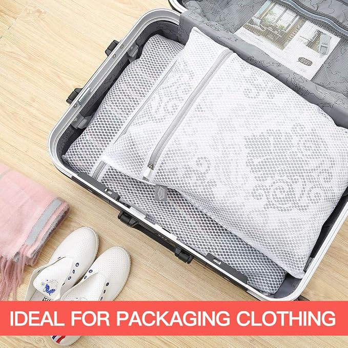 Kimmama Laundry Mesh Wash Bags, Lingerie Bags for Washing Delicates, Mesh Laundry Bags for Washing Machine, White Net, Grey Zipper, 2XL & 2L