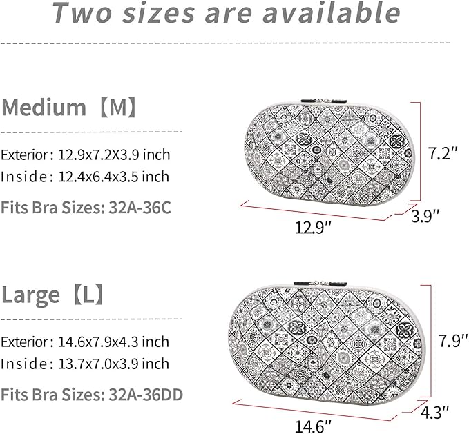 Bra Case Premium Lingerie Travel Bag Zip Underwear Organizer Bag for A-C Cup (Black Plaid)
