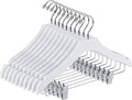 Quality White Wooden Kids Hanger Luxury Design Chrome Swivel Hook (100, 14.5" inch with Clips)