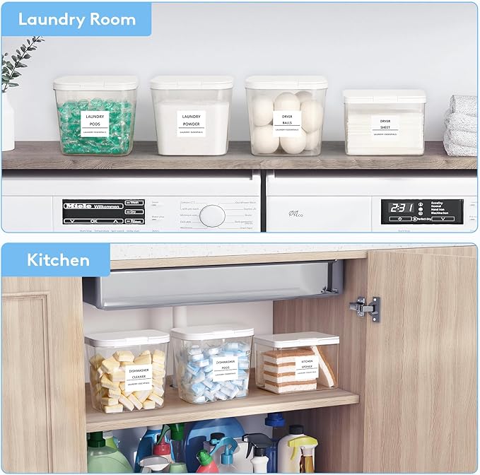 Lifewit 4 Pcs Laundry Pods Container with Pop-up Lid, Dryer Sheet Holder, Laundry Room Organization for Washing Powder, Scent Booster Beads, 2600 +2000ml/0.53+0.7gal