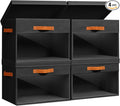 Large Storage Bins with Lids - 4 Pack Foldable Decorative Organizers with Clear Windows & Handles, Cube Storage Organizers for Clothes, Blankets, Sweaters, Sheets, Black