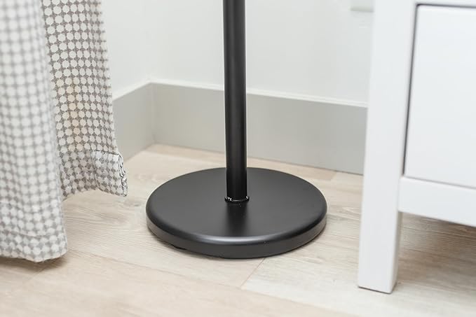 Coat Rack Black Freestanding - Modern Hat and Coat Stand with 6 Hooks - Black Powder-Coated Tubular Steel, Compact 11.0" Base, 66.1" Height for Entryway, Office, or Bedroom Organization