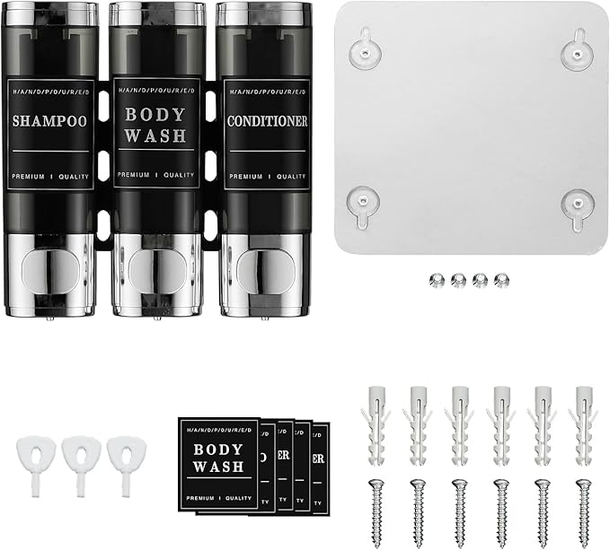 Shower Shampoo Dispenser 3 Chamber No Drill Wall-Mounted,Shampoo and Conditioner Dispenser Shampoo for Shower Wall Mounted Body Wash for Bathroom,Chrome