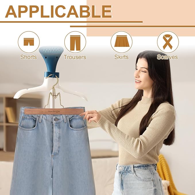 Novabright 8 Pcs Cedar Pant Hangers with Brass Plated Metal Locking Space-Saving Cedar Wood Clothes Hangers for Trousers Skirts Jeans Suits Slip-Resistant Notches Wrinkle-Free Storage (Wood)