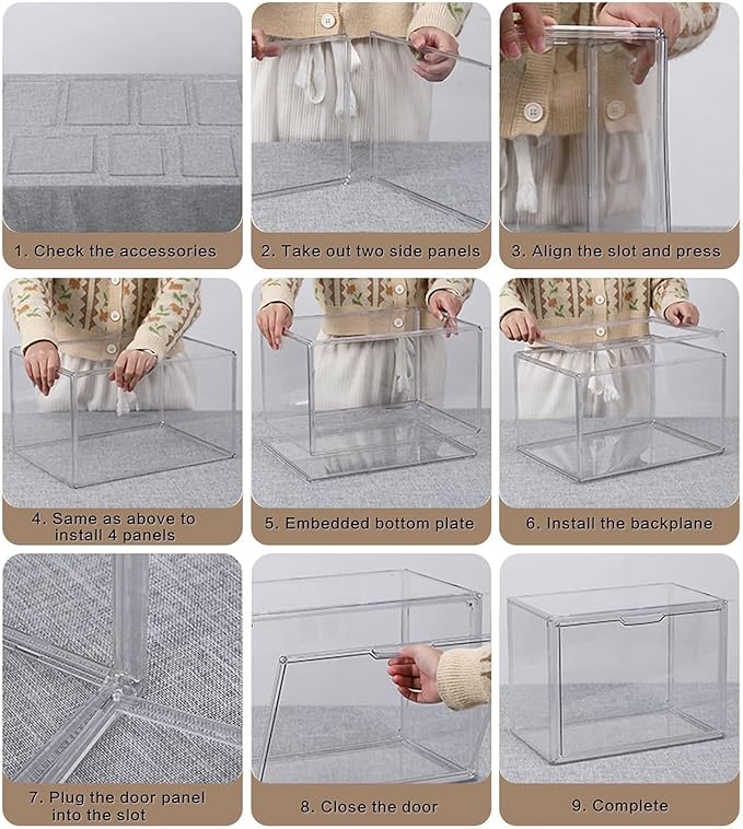 Clear Stackable Plastic Storage Bins with Magnetic Lid, Dustproof Book & Cosmetic Acrylic Display Cases, Large Figures Collectibles Showcase, Shoe Box, Protection Organizer (L, Count, 3)
