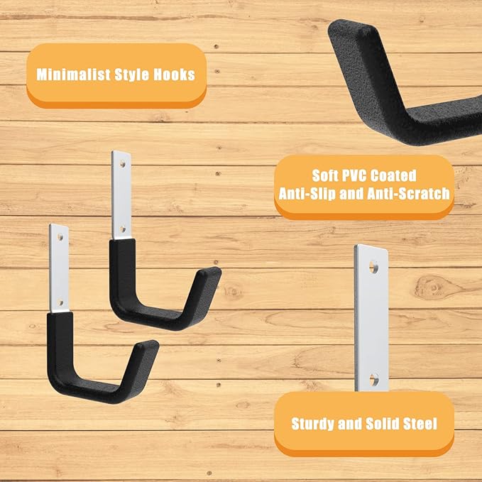 Heavy Duty Garage Utility Hooks - Wall Mount Multi-Use Storage Hooks for Hose, Bike, Chainsaw, Leaf Blower, Ladder Hanger (2 Small)